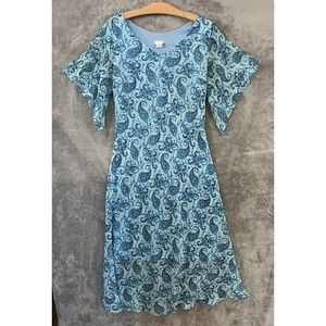 Vintage 90s Light Blue Paisley Boho Bias Cut Midi Dress Illusion Sleeves Sz XL